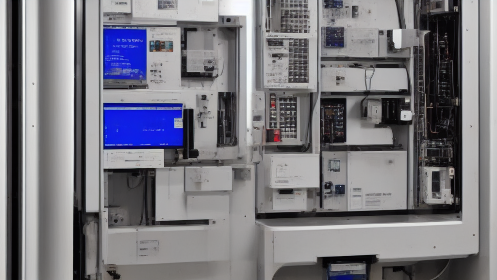 Image of a variable frequency drive panel connected to a clean room motor system, with digital controls and pressure sensors visible, set in a pharmaceutical facility.