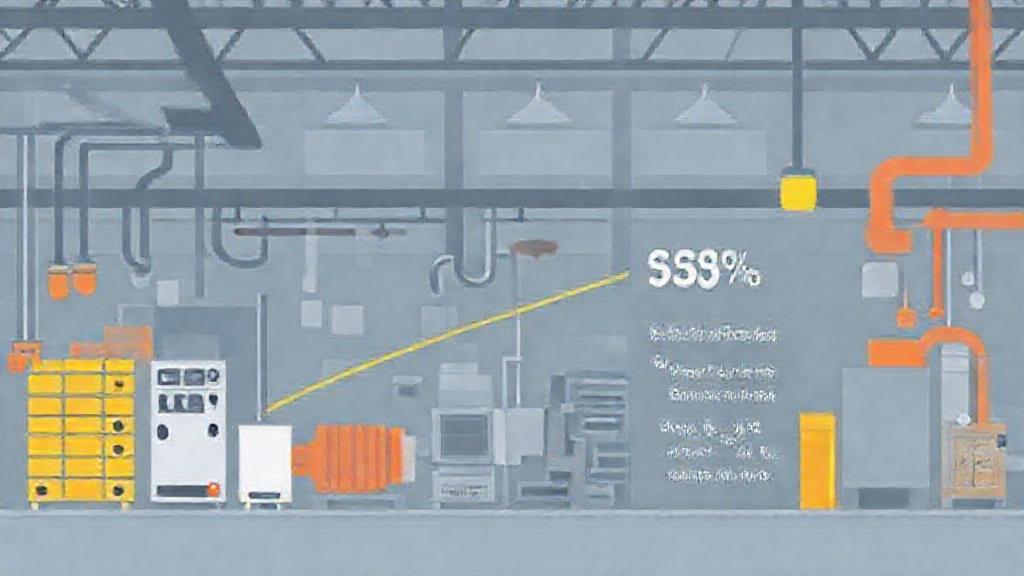 Graphic illustrating energy savings with variable speed drives in a factory environment.